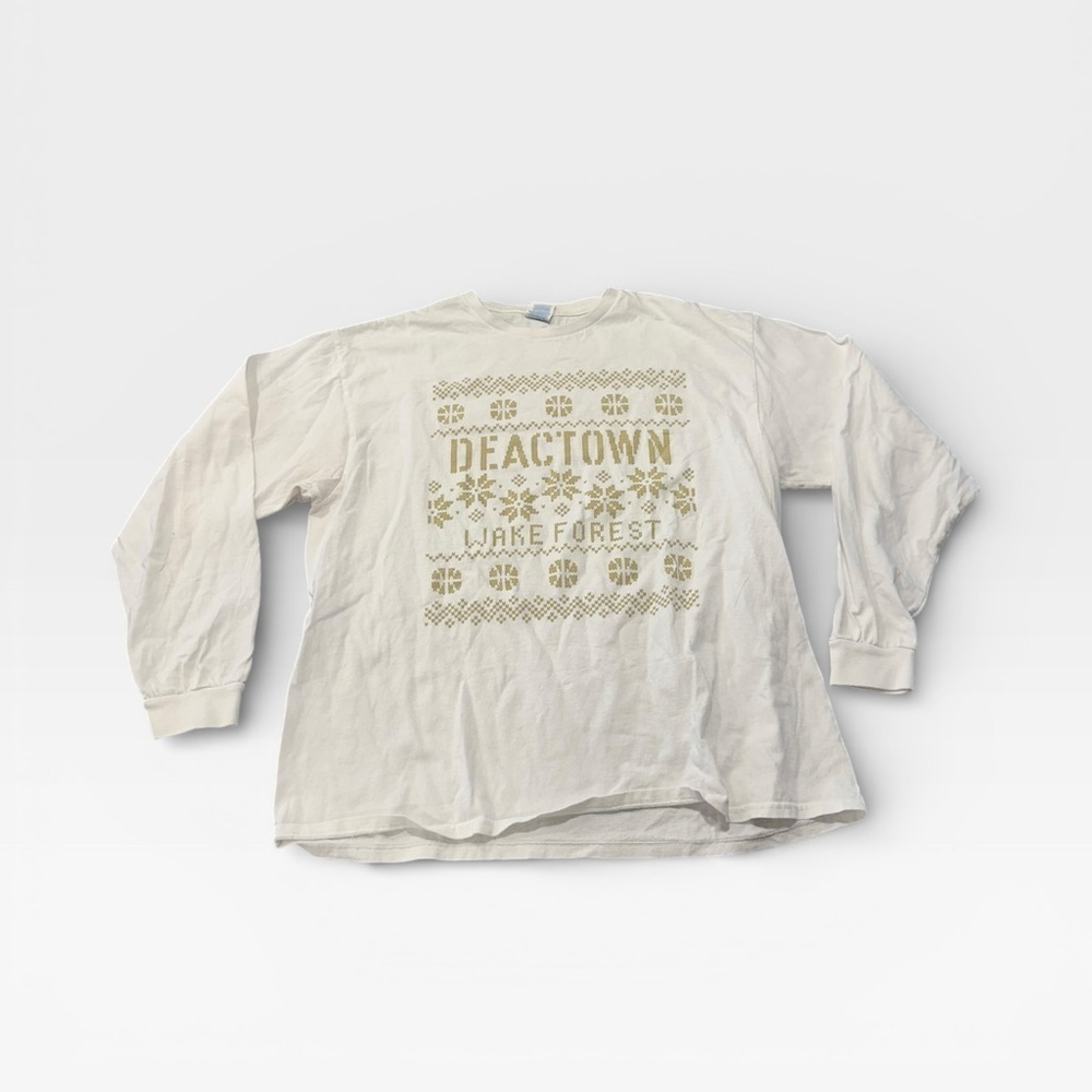 Wake Forest Deactown Holiday White Long Sleeve With Gold Print Cotton XL Unisex